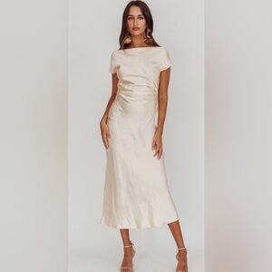NWT Satin Midi Dress in Oyster